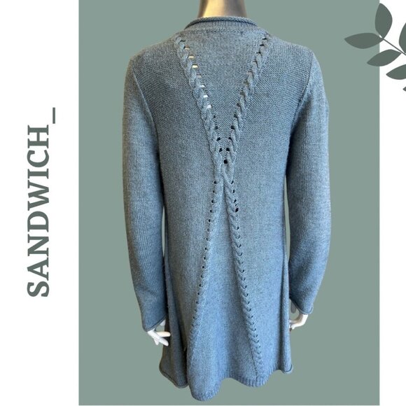 Samdwich_ Green Blue Long Sleeve Long Cardigan Sweater Fringe Size Small - Picture 4 of 7